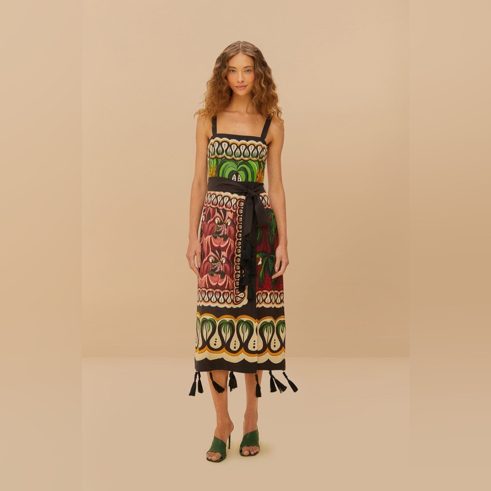 Farm Rio Coconut Tree Flow Linen Blend Dress Sz S Multicolor